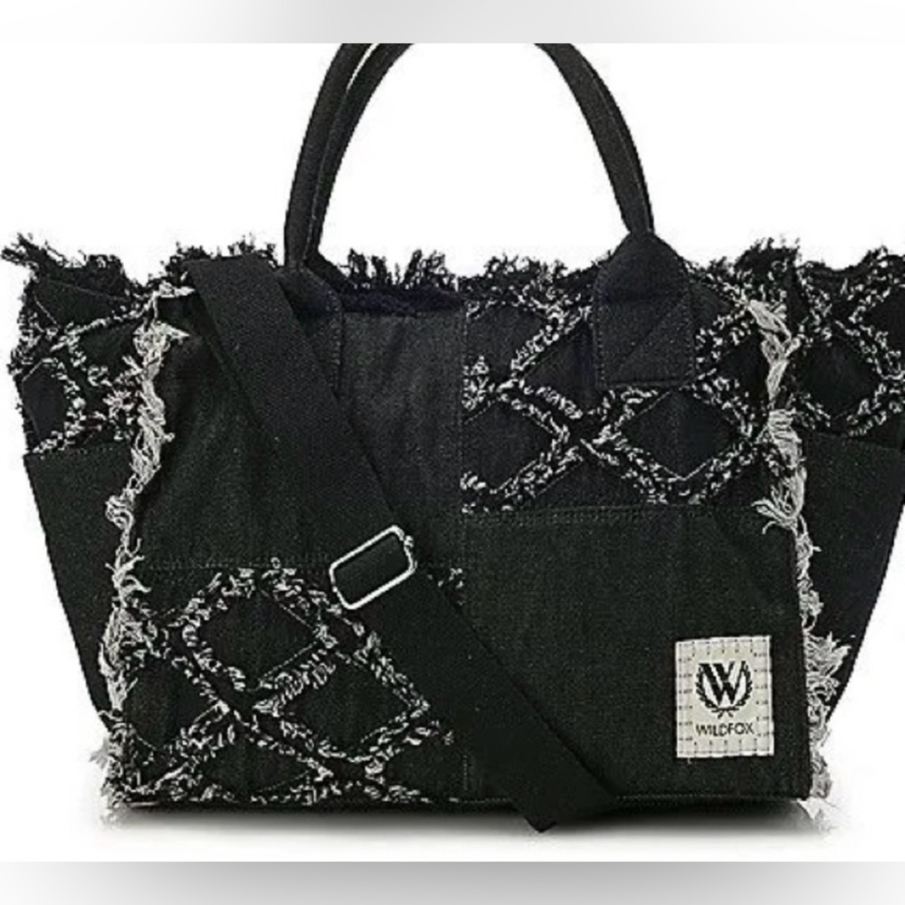WF7. Wildfox Frayed Denim Tote NWT- Black - NWT $88 Retail - No Cancels
